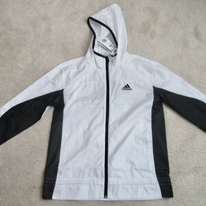 ADIDAS Women's Windbreaker Hooded Jacket Size XS White/Black